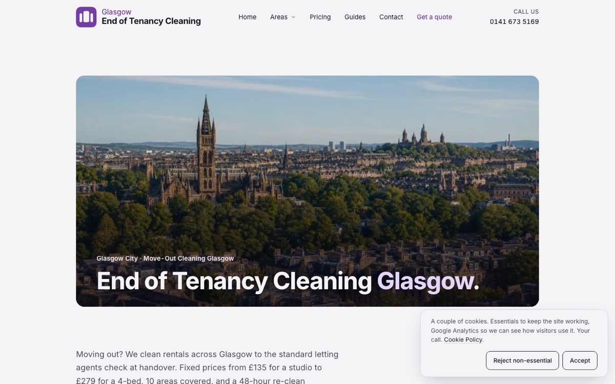The Glasgow end of tenancy cleaning site homepage