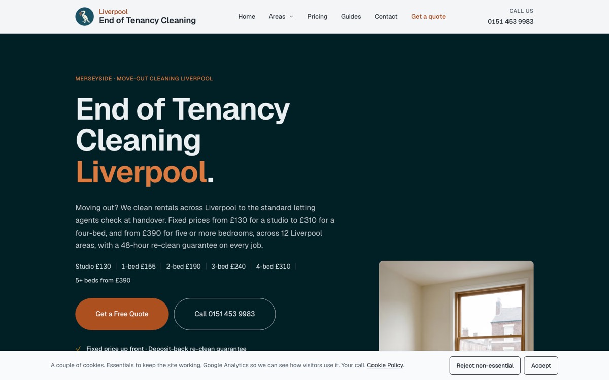 The Liverpool end of tenancy cleaning site homepage