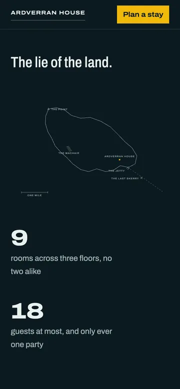 The drawn map of the island on a phone, the route and skerry inked coast first