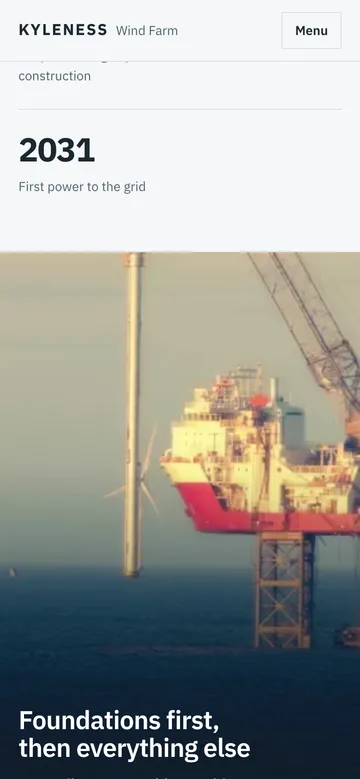 A scroll window on a phone: the stat 2031 first power to the grid above a held frame of the installation vessel