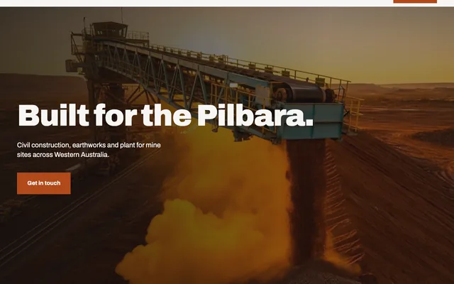 A Pilbara mining and civil contractor, led by a ten second hero film that loops with no visible join.