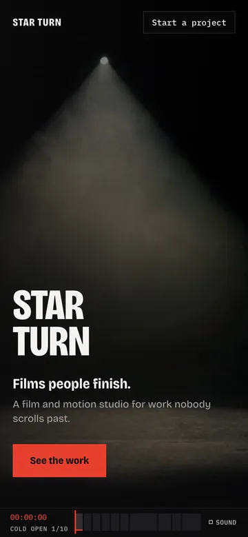The Star Turn title card on a phone, the timeline spine along the bottom edge