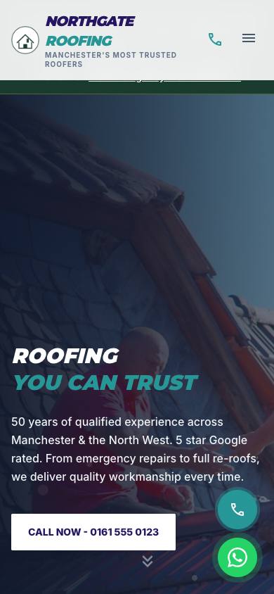 The Northgate Roofing Co homepage on a phone screen