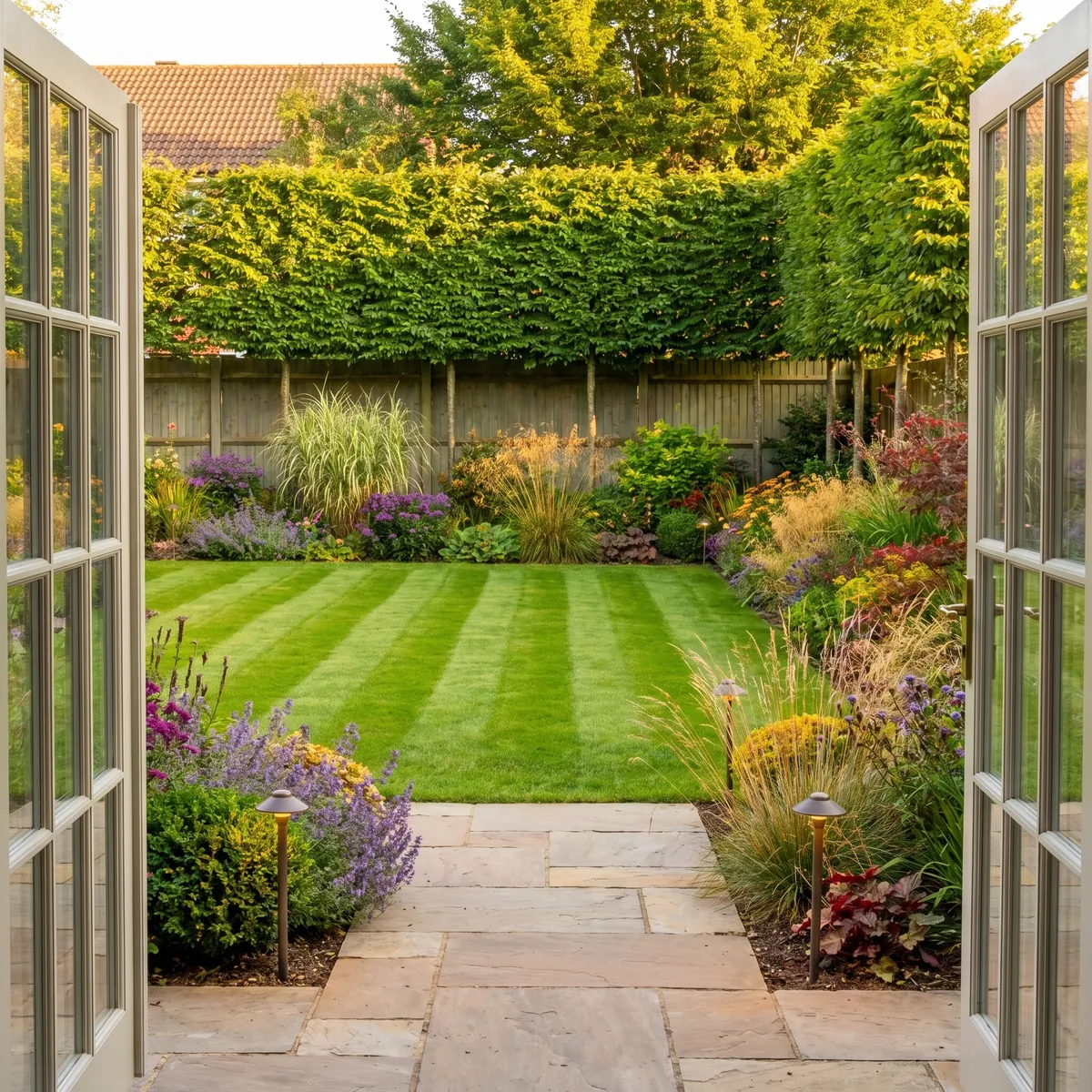 A landscaping website concept showing a planted, designed garden