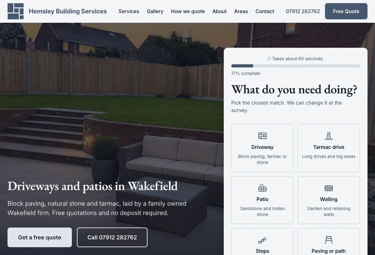 The Hemsley Building Services website, where the same quote tool is live