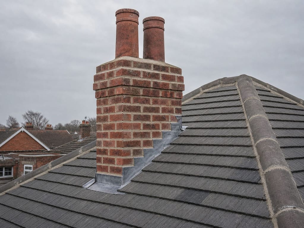 Freshly laid red concrete tile roof on a hipped extension