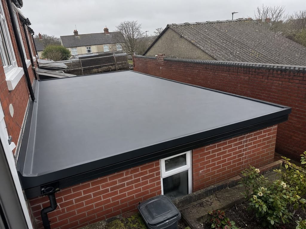 Freshly laid Welsh slate roof on a Victorian terrace