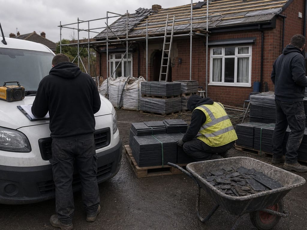 Roofer working on a gable apex with new pointing and lead