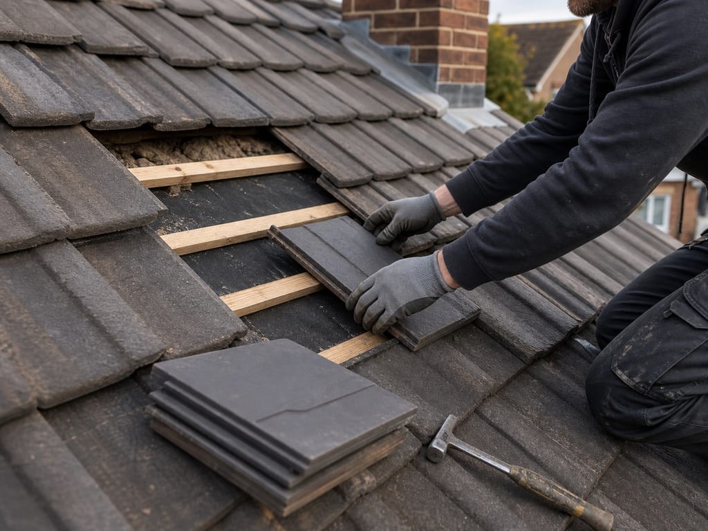 Lead flashing repair around a Victorian chimney